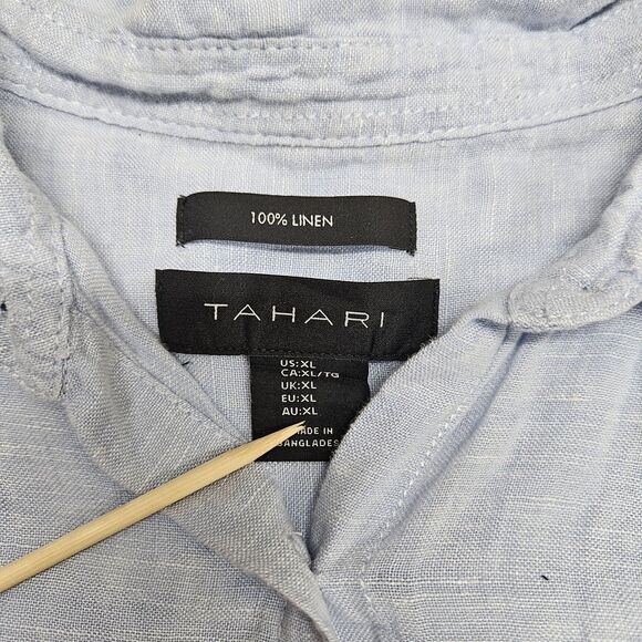 Tahari Womens Light Blue Linen Button Up Blouse Size XL Longsleeve - Picture 7 of 9